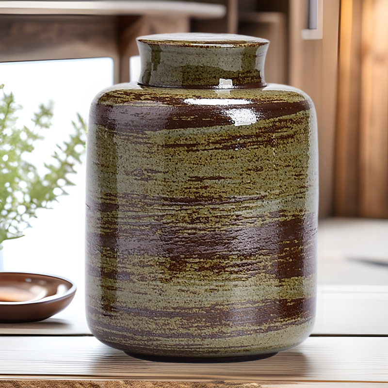 Stoneware Tea Cans Sealed Jar Pu'er Tea Storage Tank White Tea Packaging Box Household Japanese Style Retro Ceramic Jar
