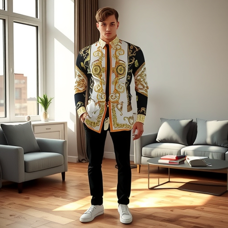 Foreign Trade Cross-Border E-Commerce Men's 3D Digital Print Long Sleeve Youth Shirt 8-Color Button Stand Collar Clothing Foreign Trade Cross-Border E-Commerce Men's 3D Digital Print Long Sleeve Youth Shirt 8-Color Button Stand Collar Clothing