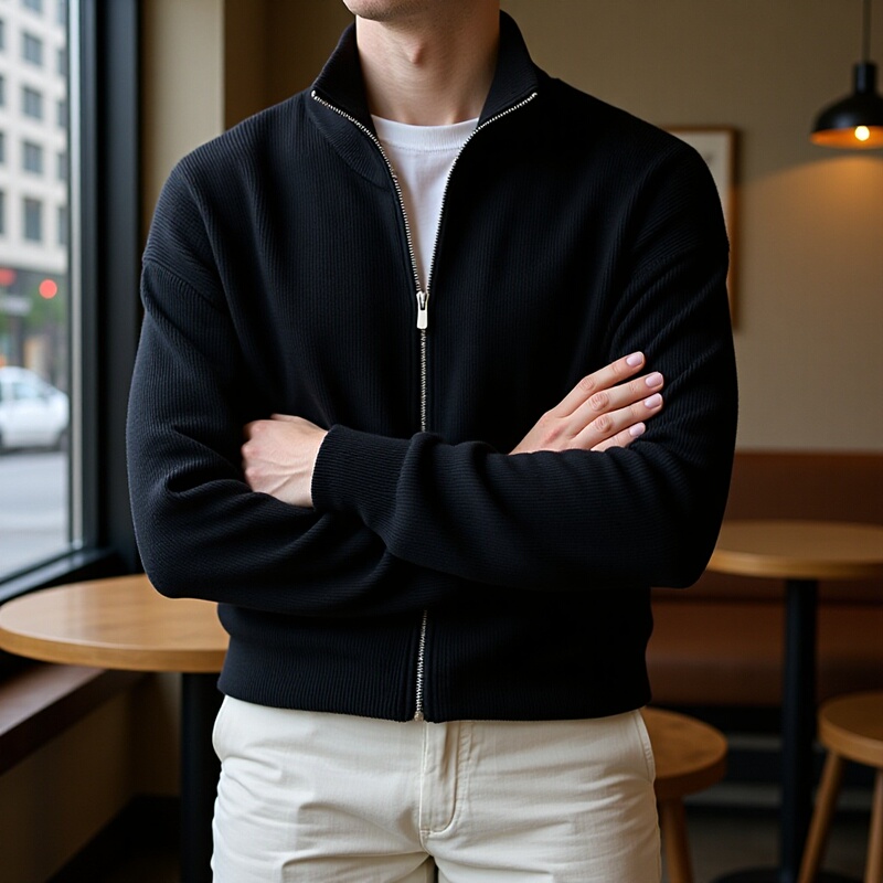 2024 Autumn and Winter Trendy Brand Casual Jacket with Side Pockets and Stand Collar Men's Knitted Cardigan Jacket Men's Sweater Men's Style