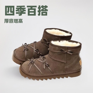Thick-soled snow boots women's strap bow fleece-lined short boots 2024 winter new one-step warm Mao Mao boots tide