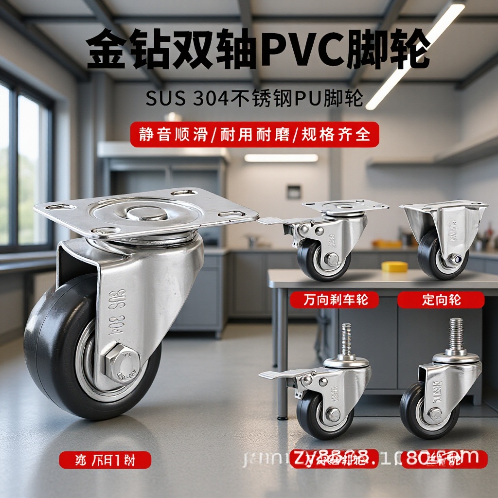 Golden Diamond Wheel 304 Stainless Steel Pvc Waterproof and Rust-Proof Universal Wheel with Brake Caster Wheel