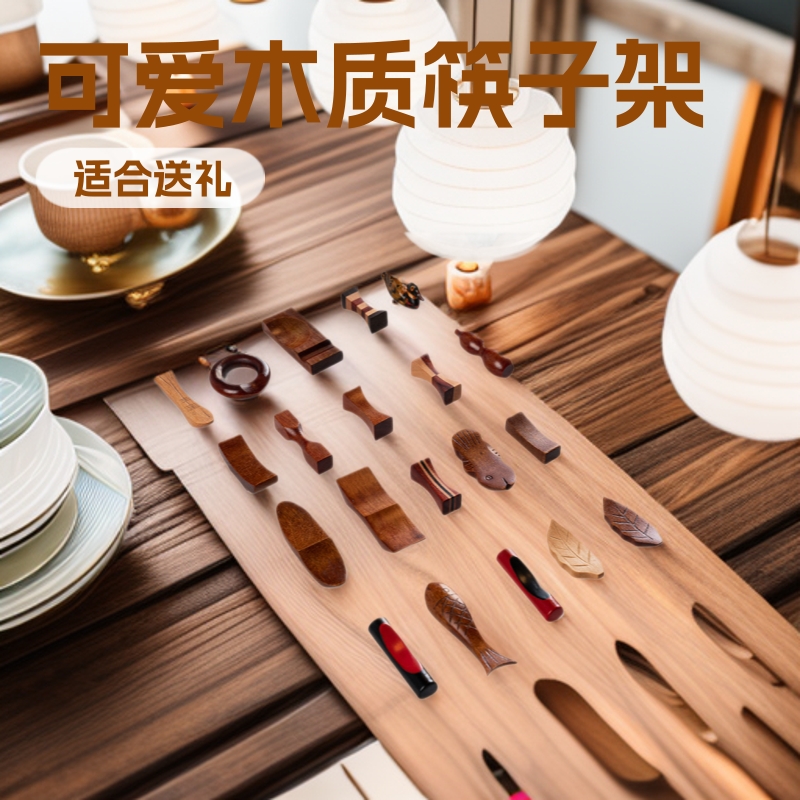 日式木质筷子架树叶哑铃元宝托筷子架托楠木筷子勺子托筷枕