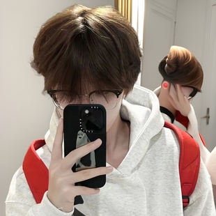 Wig men's full head cover boys differential broken cover short hair oblique bangs Korean handsome men's in stock a generation of hair