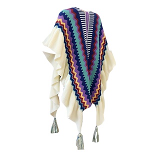 Ethnic trench coat, fashionable knitted cloak, boho style