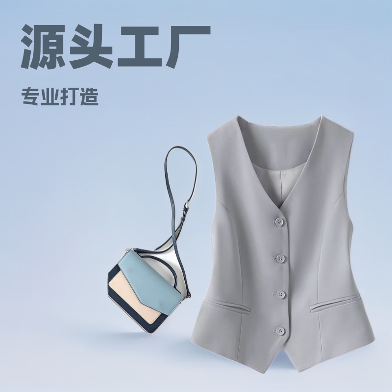 西装马甲短款女小背心2025春秋新款修身外搭叠女款坎肩蓝色短款