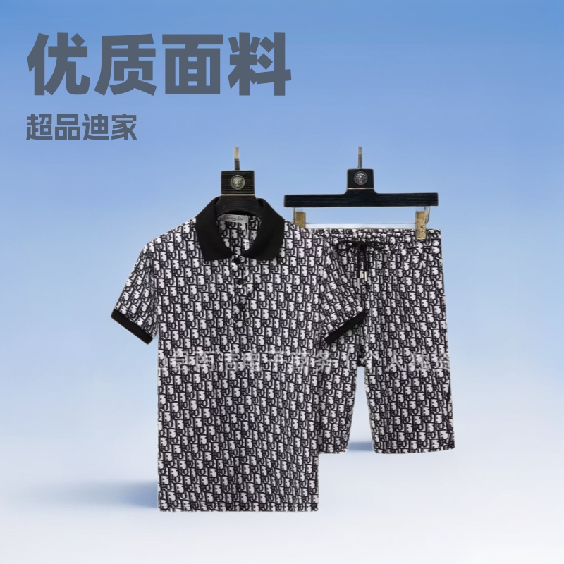 Cross-border Super Pin Dijia Full Print CD Short Sleeve POLO suit High Quality Fabric Casual Sports Short Sleeve Two-piece Set