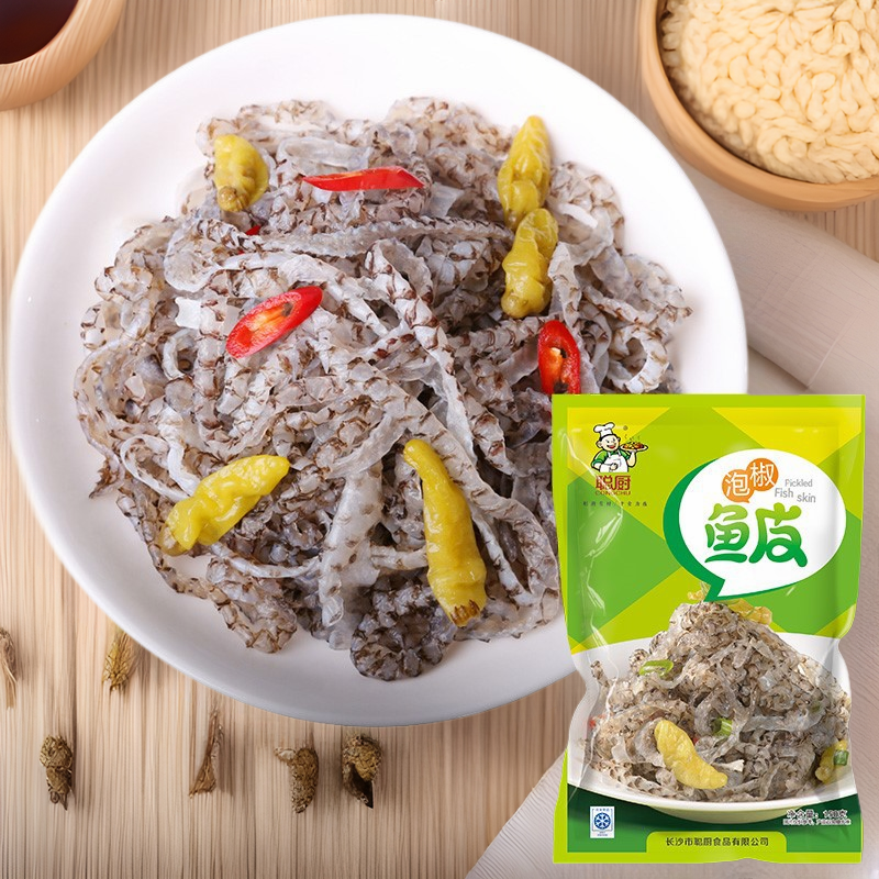 Congchu wild pepper Pickled pepper fish skin 150g wholesalers snack salad spicy frozen instant snack fish skin