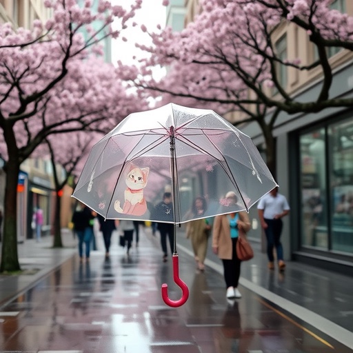 Second-dimensional Trendy Niche Umbrella Japanese-style Sakura Cat Cute Transparent Automatic Umbrella Folding and Roulding Internet Red Umbrella Photo
