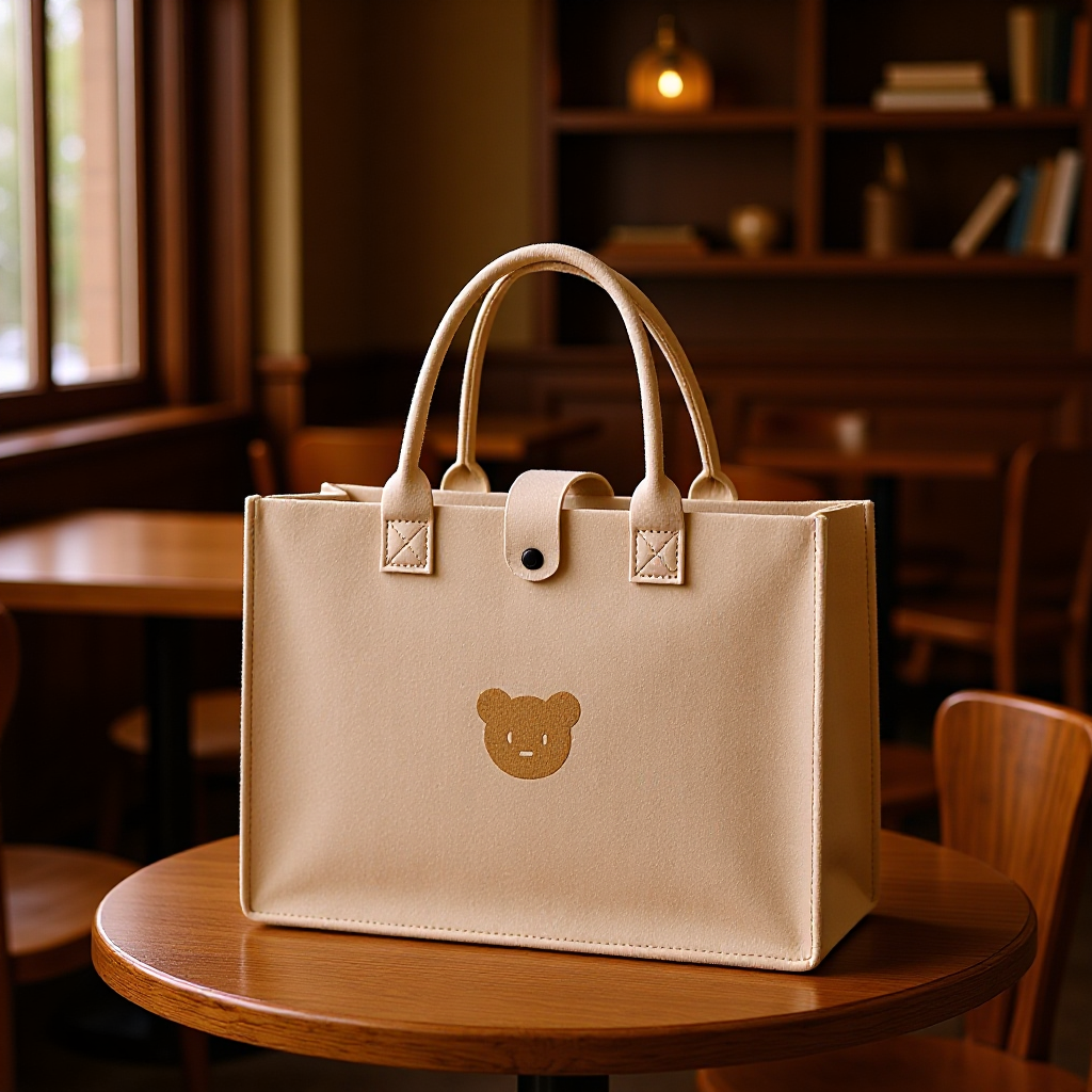 毛毡包简约纯色手提托特包百搭小熊加厚大容量时尚购物袋批发新款