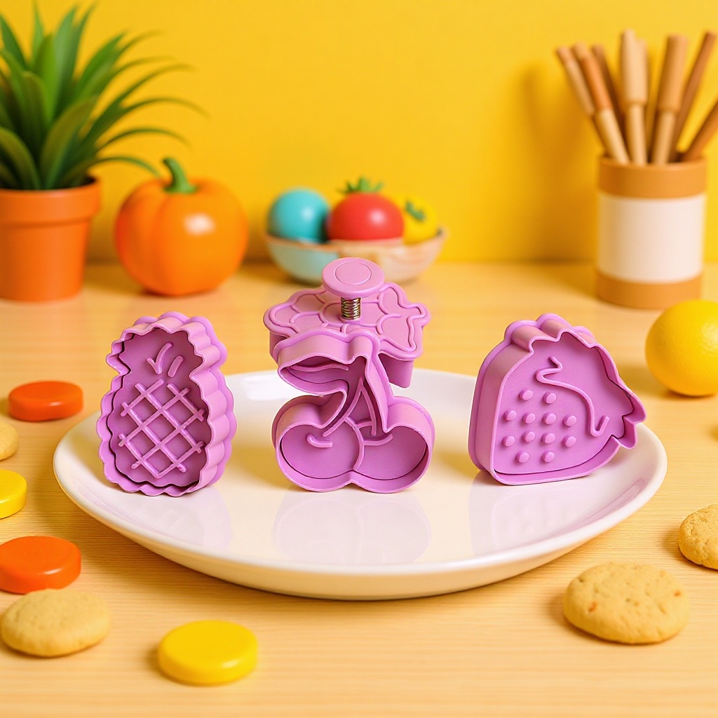 3D tridimensional tipo prensa de plástico tipo molde de galletas fruta uva piña berenjena fresa molde de galletas