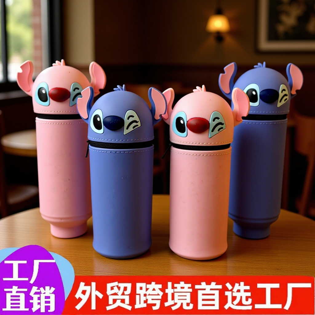 Cross-Border Hot Selling Cartoon Silicone Pen Bucket Cute Milk Pencil Bag Primary School Students Stain-Resistant Pencil Stationery Box Storage Bag