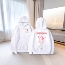 跨境TRUERELIGION前后印花连帽套头卫衣情侣百搭潮流拉夫劳伦卫衣