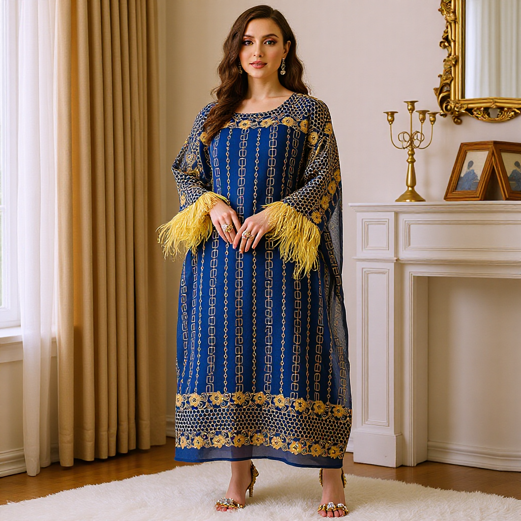 3643 Middle East Cross-border Trade Arab Clothing Loose Bat Sleeve Embroidery Long Sleeve dress Abaya Women's Clothing