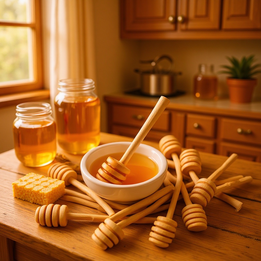 Palo de recolección de miel de madera simple, herramienta de recolección de miel de mango largo, barra de mezcla de mermelada de miel, barra de miel de madera maciza sin pintura y sin cera