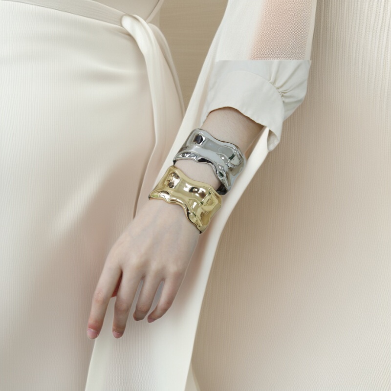 Korean Style Fashion Bracelet Creative Alloy Round Glossy Simple Personalized Design Women's High-End 24K Gold Plated Bracelet