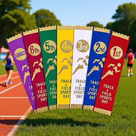 外贸专供奖章条织带波浪条吊牌丝带活动排名红色丝带烫金logo批发