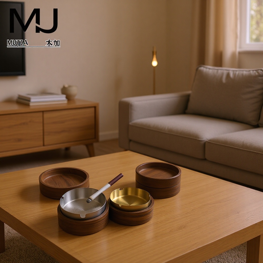 Cenicero de madera maciza de color nogal de madera de acacia sala de estar para el hogar con cubierta de madera a prueba de polvo volador oficina creativa estilo redondo de madera