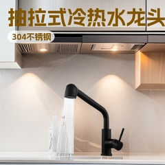 ブラッシュパイプ 304 ステンレス鋼キッチン引き出し式蛇口黒多機能引き出し式野菜洗面器温水および冷水蛇口