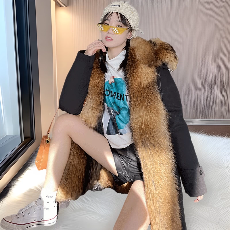 Зимняя женская парка 2024 года из искусственного меха средней длины со съемной меховой подкладкой и съемной внутренней подкладкой