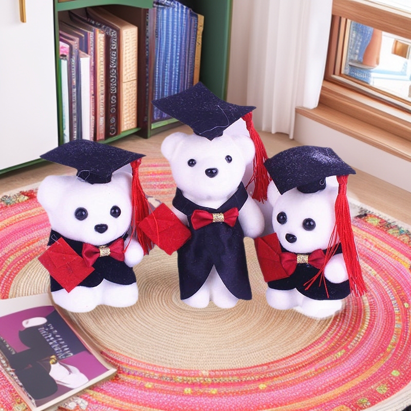 Send Student Graduation Season Doll Bachelor's Bear Ice Cream Flocked Doctor's Hat Bear Master's Doll Male and Female Hard Bear 11cm