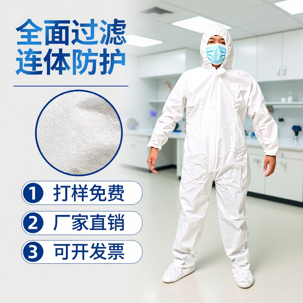 厂家直销无纺布连体带帽全身防尘防水一次性工作防护服隔离防雨