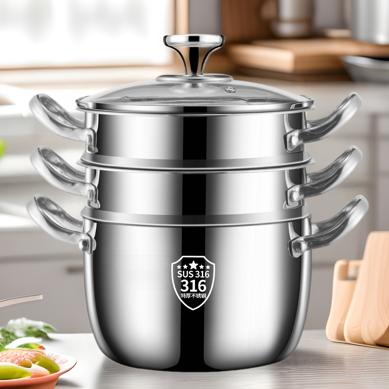 Food Grade Thickened 316 Stainless Steel Soup Pot Household Gas Induction Cooker Household Steamer Large Capacity Porridge Stew Pot