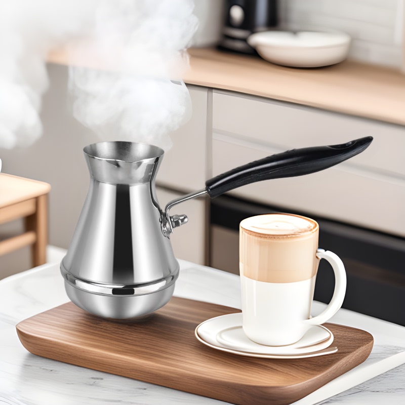 Stainless steel pull Flower Cup new single handle pointed mouth milk bubble Cup coffee mocha thickened Teflon Milk Cup