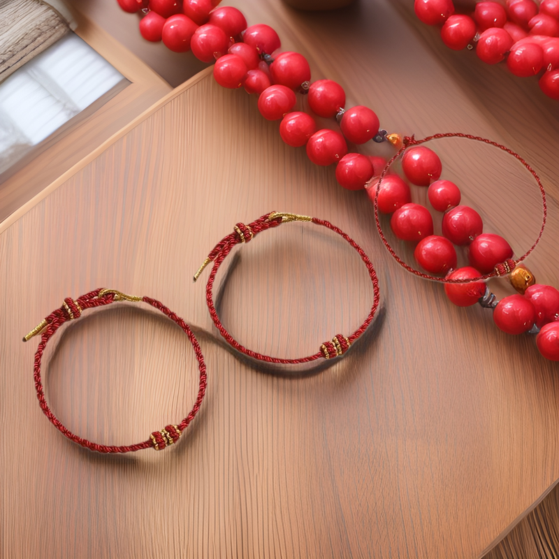 Semi-finished Pierceable Beads Gold 2024 Dragon Year Red Rope Bracelet Benmingnian Thin Hand Rope Couple's Braided Rope Hand Rope