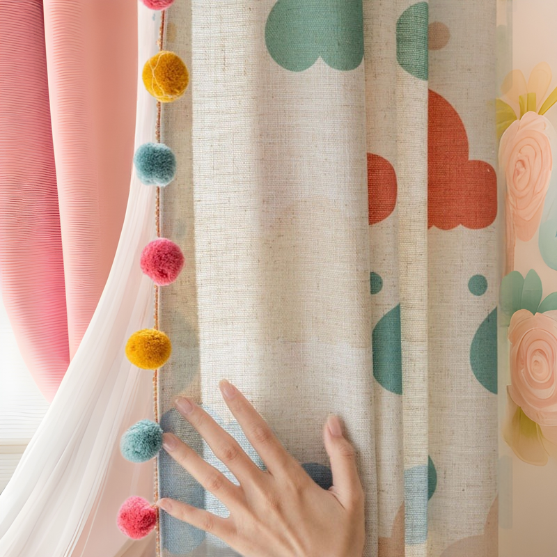 Children's Room Ins Cream Wind Hemp Print Semi-Shaded Bedroom Curtain Women's Heart Dopamine Cream Wind-Fluttered Window Screen