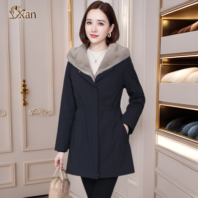 海宁派克服女2024冬水貂毛内胆可拆卸皮草外套整貂尼克服大衣百搭