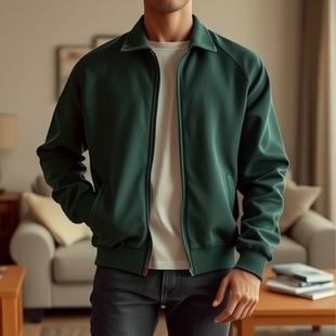 Autumn and Winter Olive Green Baseball Jacket Retro Style Fleece-Lined Coat Warm Breathable Sports Long-Sleeve Casual Versatile