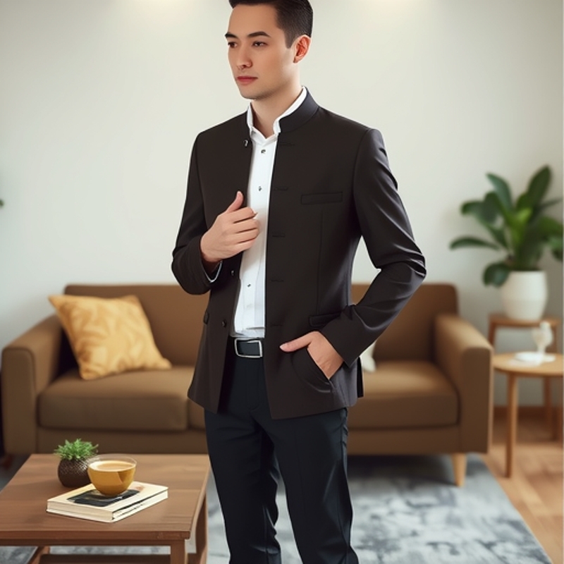 2025新款中国风男式中山装立领唐装男传统汉服学生主持人演出服