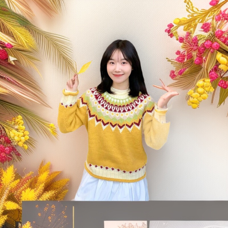 Korean Style Sweet Cute Round Neck Jacquard Fell Island Sweater Loose Thickened Pullover Sweater for Autumn and Winter for Female Students