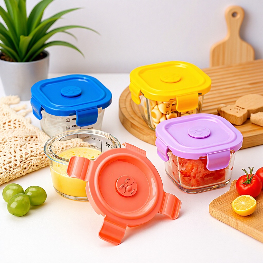 Heat-Resistant Children's Food Supplement Box, Baby Food Bowl Storage Box, Fresh-Keeping, Frozen, Steamable Glass Bowl, Portable and Sealed