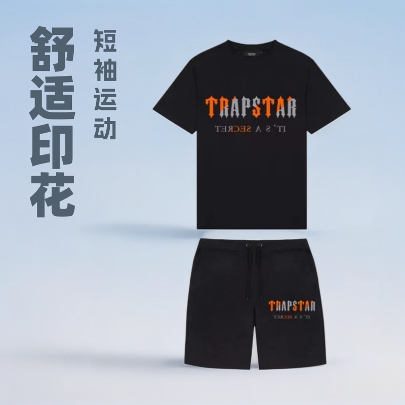 2023 クロスボーダー新作トレンドブランドマザープリントカジュアルスポーツウェア半袖スーツ男性と女性の T シャツ + ショーツ 2 点セット|undefined