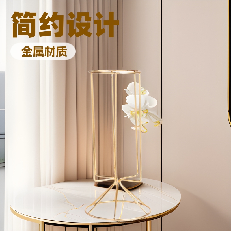 Fábrica al por mayor florero creativo simple oro hierro vidrio florero decoración flor seca decoración floral hidropónico