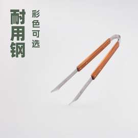 阳江厂家A11-烧烤工具2004-T彩色木柄夹烤肉夹子加工定制