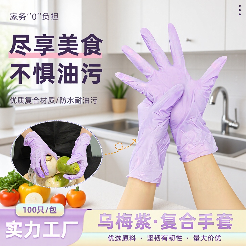 乌梅紫一次性防护手套24cm食品烹饪餐饮服务防水耐油污