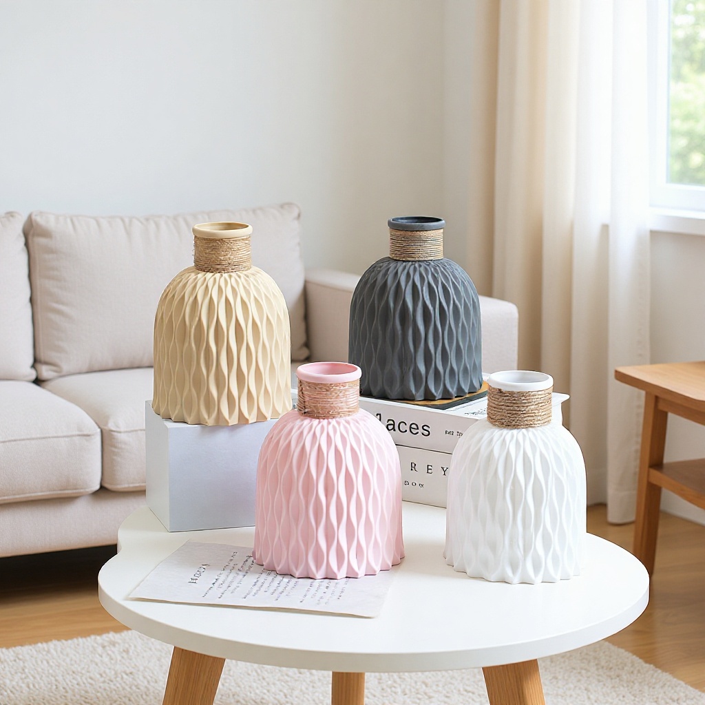 Simple style home decoration plastic vase hotel dining table decoration room landscape plastic water ripple small vase