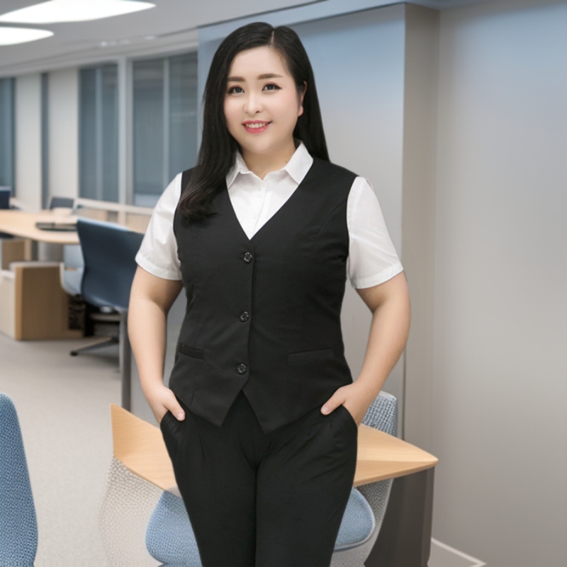 114#天下吴裳胖MM职业正装短款马甲外套ol大码女装一件代发