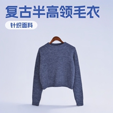 俄代购秋冬外穿内搭宽松cec慵懒风针织半高领高腰套头短款毛衣女