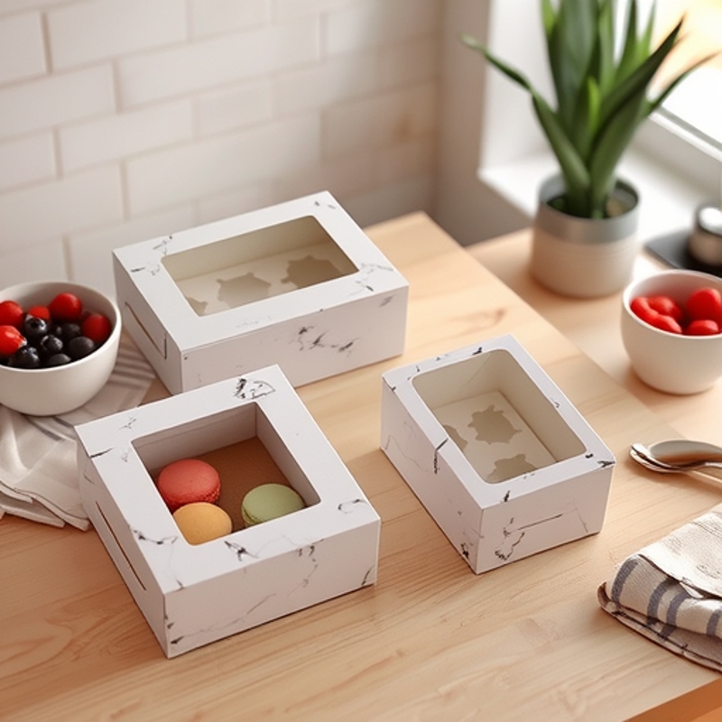 大理石纹蛋糕盒透明开窗2/4/6粒装马芬蛋糕卷盒礼盒烘焙环保定制