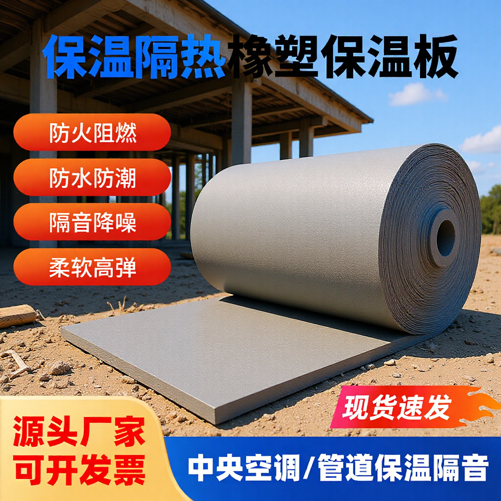 B1 Grade Rubber and Plastic Board Sponge Board High Density Thermal Insulation Fireproof Sound Insulation Flame Retardant Self-Adhesive Rubber and Plastic Thermal Insulation Board Wholesale Roll Material