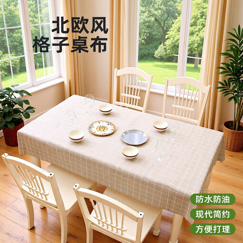 Tablecloth Waterproof, Oil-Proof, Dust-Proof, No-Wash, Factory Direct Sales, Light Luxury and High-End, Square Fabric Suitable for Restaurant Tables
