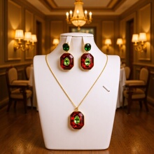 跨境国风古代复古时尚晶锆石几何造型项链耳环首饰套装批发饰品