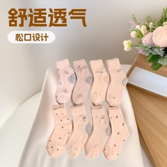 10-20双夏季老年袜子女牡丹中筒丝袜松口薄款妈妈老人奶奶带后跟
