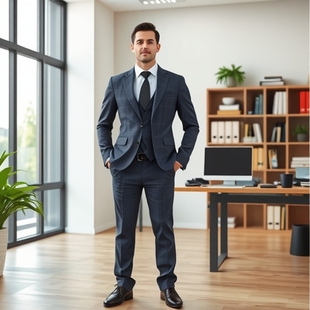 Cross-Border Plus-Size Men's Suit Three-Piece Set Men's Spring and Autumn Professional Attire Formal Wear Business Casual Plaid Suit