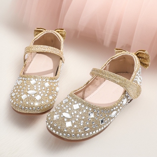 Girls Princess Shoes Spring and Autumn 2024 New Children's Shoes Small Leather Shoes Girls Elsa Performance Crystal Baby Shoes