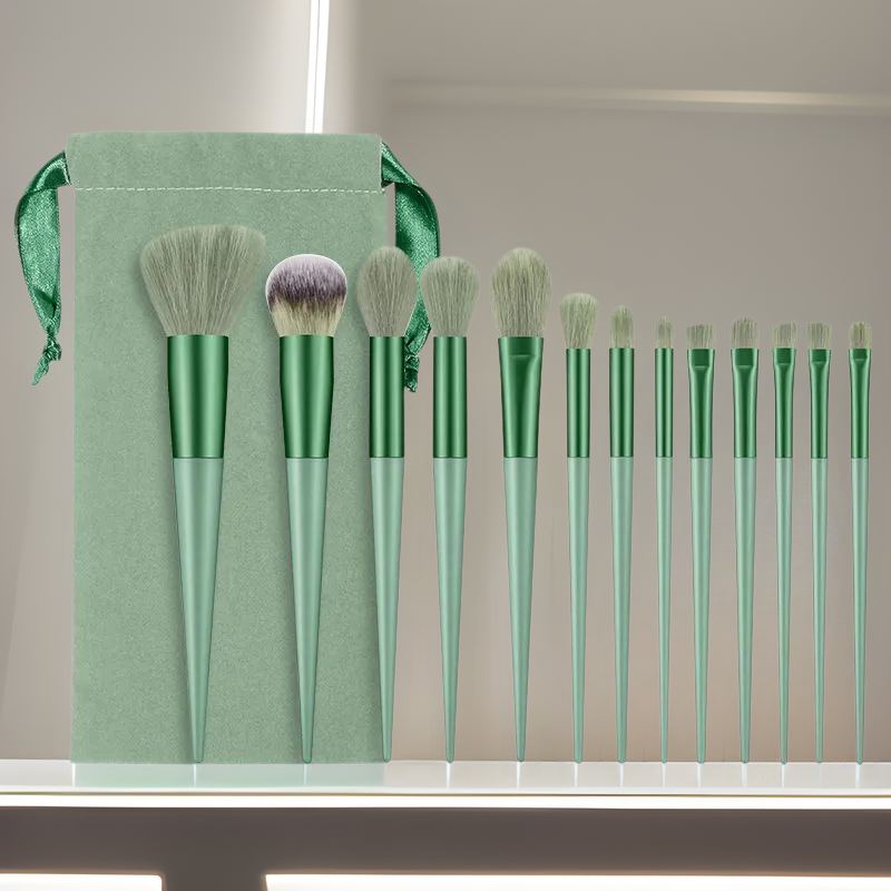 13 full set of makeup brush four seasons green soft hair powder eye shadow brush foundation makeup high gloss blush eyebrow brush concealer brush