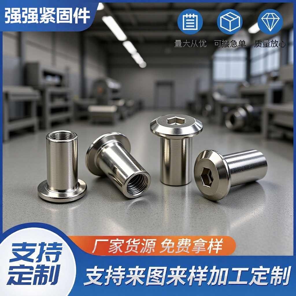 镀镍平头斜边螺丝内六角对锁螺母家具对接螺帽现货供应M5M6M8